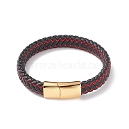 Leather Braided Cord Bracelets, with Nylon and 304 Stainless Steel Magnetic Clasp, Rectangle, Golden, 8-5/8 inch(22cm), 12x6mm(BJEW-E345-07-G)