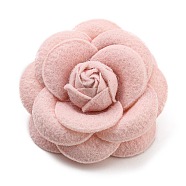 Cloth Art Camelia Brooch Pins, Platinum Tone Iron Pin for Clothes Bags, Multi-Layer Flower Badge, Pink, 67.5x33mm(AJEW-Q147-01E)