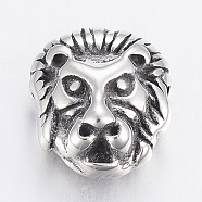304 Stainless Steel Beads, Lion, Antique Silver, 12x11x6mm, Hole: 2mm(STAS-F150-092AS)