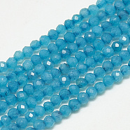 Natural White Jade Beads Strands, Faceted, Dyed, Round, Deep Sky Blue, 2~2.5mm, Hole: 0.3mm, about 173~175pcs/strand, 14.9 inch(X-G-S300-119D-2mm)