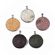 Synthetic Lava Rock Pendants, with Platinum Tone Brass Findings, Dyed, Flat Round, Mixed Color, 38~39x34~35x8.5~9.5mm, Hole: 4.5x6mm(G-T135-01)