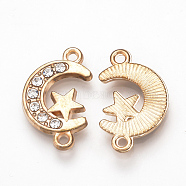 Alloy Rhinestone Links connectors, Moon with Star, Light Gold, 20x12x2mm, Hole: 1mm(ALRI-T004-58LG)