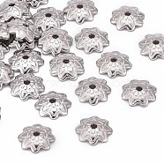 304 Stainless Steel 8-Petal Flower Bead Caps, Stainless Steel Color, 7x1.5mm, Hole: 1mm, about 36~38pcs/5g(X-STAS-J011-03)