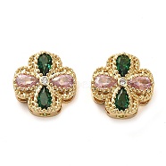 Brass Micro Pave Cubic Zirconia Beads, Clover, Real 18K Gold Plated, 13.5x13.5x5.5mm, Hole: 2mm(KK-D093-07G)