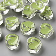 Transparent Enamel Acrylic Beads, Heart, Yellow Green, 20x21.5x9mm, Hole: 3.5mm(TACR-S155-004D)