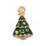 Christmas Theme Alloy Enamel Pendants, Light Gold, Christmas Tree, 19x11.5x1.5mm, Hole: 1.6mm(FIND-M039-02A)