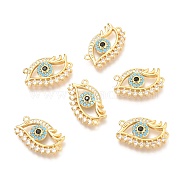 Brass Micro Pave Colorful Cubic Zirconia Pendants, Eye, Real 18K Gold Plated, 17.7x11x2.6mm, Hole: 1mm(ZIRC-O036-51G)