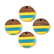 Epoxy Resin & Walnut Wood Pendants, Geometric Charms, Flat Round, 18.5x3.5mm, Hole: 2mm(RESI-N039-121A)