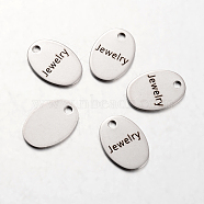 Spray Painted Stainless Steel Pendants, Oval with Words Jewelry, Stainless Steel Color, 17x12x1mm, Hole: 2mm(STAS-I048-G21)