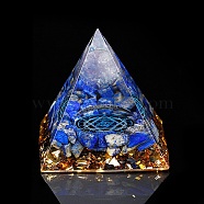 Orgonite Pyramid Resin Energy Generators, Reiki Natural Amethyst Round & Lapis Lazuli Chips Inside for Home Office Desk Decoration, 60x60x60mm(PW-WG29481-02)