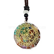 Orgonite Chakra Natural & Synthetic Mixed Stone Pendant Necklaces, Nylon Thread Necklace for Women, Flat Round, Flower, 25.59 inch(65cm)(PZ4674-22)
