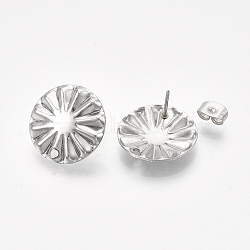 Non-Tarnish 304 Stainless Steel Stud Earring Findings, with Ear Nuts/Earring Backs, Flat Round, Stainless Steel Color, 17mm, Hole: 1.8mm, Pin: 0.7mm(X-STAS-S079-48B)