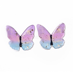 Transparent Resin Cabochons, with Gold Foil, Butterfly, Lilac, 37~38x38~42x3.5~4mm(RESI-L036-10B-08)