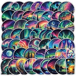 50Pcs Aurora Borealis PVC Adhesive Stickers Set, for DIY Scrapbooking and Journal Decoration, Colorful, 40~80mm(PW-WG38993-01)
