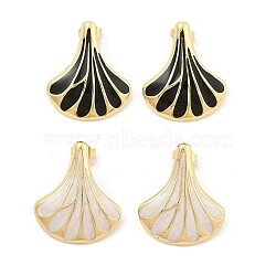 PVD Vacuum Plating Golden 304 Stainless Steel Stud Earrings for Women, with Enamel, Fan, Mixed Color, 26x22.5mm(EJEW-Z068-18G)