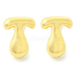 Rack Plating Brass Earrings, Cadmium Free & Lead Free, Long-Lasting Plated, Stud Earrings, Alphabet, Real 18K Gold Plated, Letter T, 14x11mm(EJEW-S222-01G-T)