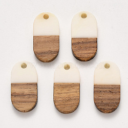 Resin & Walnut Wood Pendants, Waxed, Oval, Linen, 20.5x10.5x3~4mm, Hole: 2mm(RESI-S384-006A-A01)