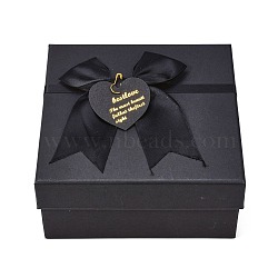 Square Cardboard Gift Boxes, with Bowknot & Lids, for Birthday, Wedding, Baby Shower, Black, 16x16x7.5cm(CON-C010-02)