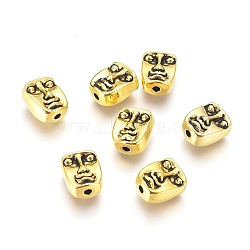 Tibetan Style Alloy Human Face Beads, Lead Free & Cadmium Free, Antique Golden, 12x10x7mm, Hole: 2mm(X-TIBEP-GC184-AG-RS)