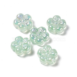 UV Plating Rainbow Iridescent Acrylic Flower Beads, 5 Petal Plum Blossom, Light Green, 22x23x10mm, Hole: 3.5mm(PACR-M003-10D)