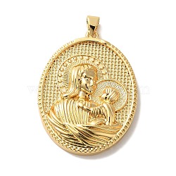 Rack Plating Brass Pendants, Cadmium Free & Lead Free, Long-Lasting Plated, Oval with Mary Baby Jesus, Real 18K Gold Plated, 35.5x27x5.5mm, Hole: 5x3.5mm(KK-U027-27G)