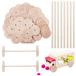 Schima Wood Unfinshed 100Pcs Wheel & 50Pcs Stick Sets, DIY Wooden Craft, Wheat, Stick: 15x0.5cm, Wheel: 5x0.6cm, Hole: 5.6mm(DIY-OC0014-38B)