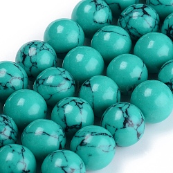Synthetic Turquoise Beads Strand, Dyed, Round, Medium Turquoise, 4mm, Hole: 1mm, about 100pcs/Strand, 16 inch(40.64cm)(TURQ-H063-4mm-02)