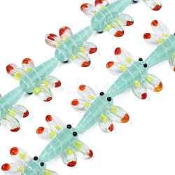 Autumn Theme Handmade Lampwork Beads Strands, Dragonfly, Aquamarine, 25~27x35~37x7~9mm, Hole: 1.2mm, about 20pcs/strand, 18.50~19.69 inch(47~50cm)(LAMP-Q031-017C)