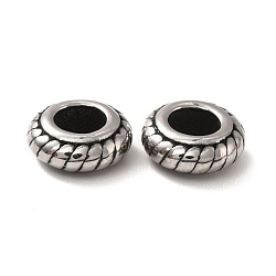 316 Surgical Stainless Steel European Beads, Large Hole Beads, Donut, Antique Silver, 8.5x3.5mm, Hole: 4mm(STAS-A060-10AS)