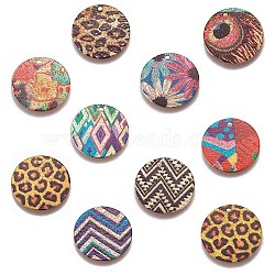 Printed Iron Pendants, Flat Round, Light Gold, Mixed Color, 20x0.5mm, Hole: 1.6mm(X-IFIN-L029-A-M)