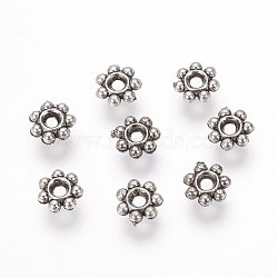 CCB Plastic Bead Spacers, Flower, Antique Silver, 4x1mm, Hole: 1mm(CCB-F004-17AS)