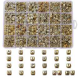 Acrylic Beads, Horizontal Hole, Metallic Plated, Cube with Letter, Letter A~Z, 934pcs/box(PACR-X0001-07)