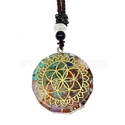 Orgonite Chakra Natural & Synthetic Mixed Stone Pendant Necklaces, Nylon Thread Necklace for Women, Flat Round, Flower, 25.59 inch(65cm)(PZ4674-22)