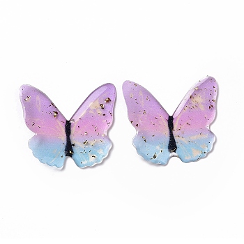 Transparent Resin Cabochons, with Gold Foil, Butterfly, Lilac, 37~38x38~42x3.5~4mm