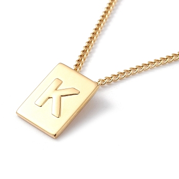 Titanium Steel Initial Letter Rectangle Pendant Necklace for Men Women, Golden, Letter.K, 18.11~18.5 inch(46~47cm)