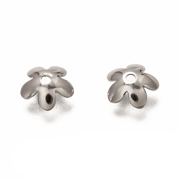 5-Petal 304 Stainless Steel Bead Caps, Flower, Stainless Steel Color, 7.5x8x2.3mm, Hole: 1.2mm