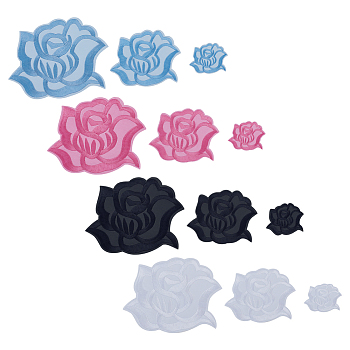 24Pcs 12 Styles Computerized Embroidery Cloth Iron On/Sew On Patches, Costume Accessories, Appliques, Flower, Mixed Color, 35~86x41~104x0.7mm, 2pcs/style
