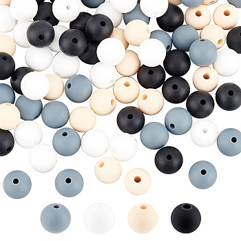 80Pcs 4 Colors Food Grade Eco-Friendly Silicone Beads, Chewing Beads For Teethers, DIY Nursing Necklaces Making, Round, Mixed Color, 8~10mm, Hole: 1~2mm, 20pcs/color