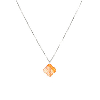 Stainless Steel Pendant Necklaces, Clover, Orange, 17.72 inch(45cm)