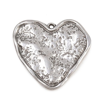 Textured 304 Stainless Steel Pendants, Heart Charm, Stainless Steel Color, 22.5x24x2mm, Hole: 1.2mm