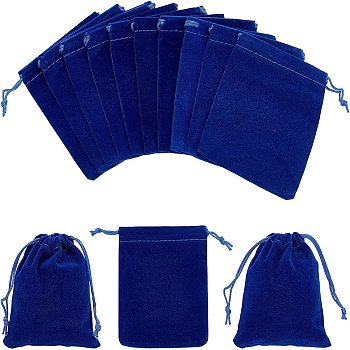 Rectangle Velvet Pouches, Candy Gift Bags Christmas Party Wedding Favors Bags, Dark Blue, 12x10cm