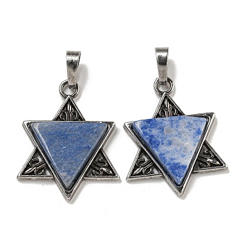 Natural Blue Aventurine Pendants, Star of David Charms, with Antique Silver Tone Alloy Findings, Cadmium Free & Lead Free, 29x23.5x5mm, Hole: 7x5mm