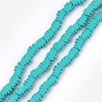 Spray Painted Non-magnetic Synthetic Hematite Beads Strands, Fish Bone, Light Sea Green, 8x6x3mm, Hole: 0.8mm, about 51~52pcs/strand, 15.7 inch