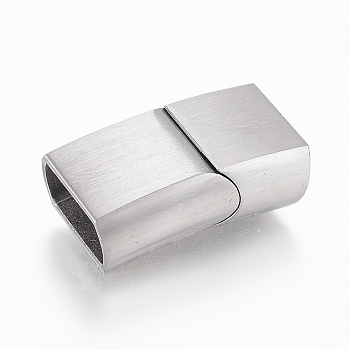 304 Stainless Steel Magnetic Clasps with Glue-in Ends, Rectangle, Stainless Steel Color, 23x13.5x8mm, Hole: 6x12mm