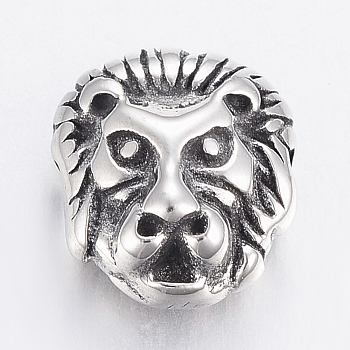 304 Stainless Steel Beads, Lion, Antique Silver, 12x11x6mm, Hole: 2mm