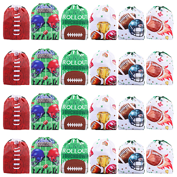 24Pcs 6 Style Rugby Polyester Drawstring Storage Backpack Bags, Rectangle Treat Bags Goodie Favor Bags, for Outdoor Yoga Travel Sports, Mixed Color, 34.8x27x0.7cm, 4pcs/style