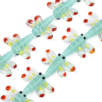 Autumn Theme Handmade Lampwork Beads Strands, Dragonfly, Aquamarine, 21x29x7mm, Hole: 1.2mm, about 20pcs/strand, 18.50''(47cm)