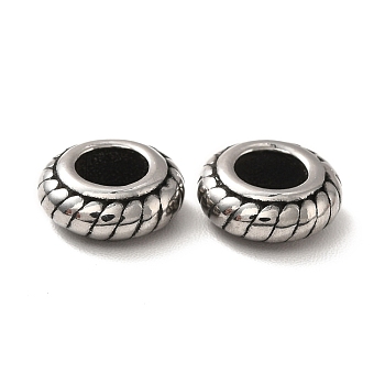 316 Surgical Stainless Steel European Beads, Large Hole Beads, Donut, Antique Silver, 8.5x3.5mm, Hole: 4mm