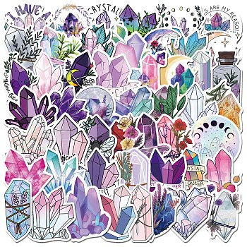 50Pcs PVC Self-Adhesive Crystal Cluster Stickers, Waterproof Decals for Suitcase, Skateboard, Refrigerator, Helmet, Mobile Phone Shell, Mixed Color, 50~70mm