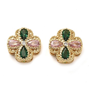 Brass Micro Pave Cubic Zirconia Beads, Clover, Real 18K Gold Plated, 13.5x13.5x5.5mm, Hole: 2mm